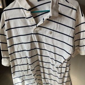 Classic White and Black Striped Izod Polo Shirt